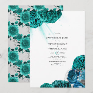 Convite Festa de Noivado de Casamento Floral em Turquesa e