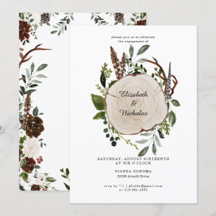 Convite Festa de noivado de Casamento Floral Rustic Countr