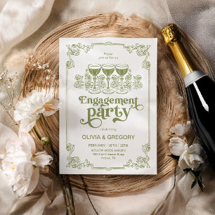 Convite Festa de noivado de champanhe Olive Green Sparking