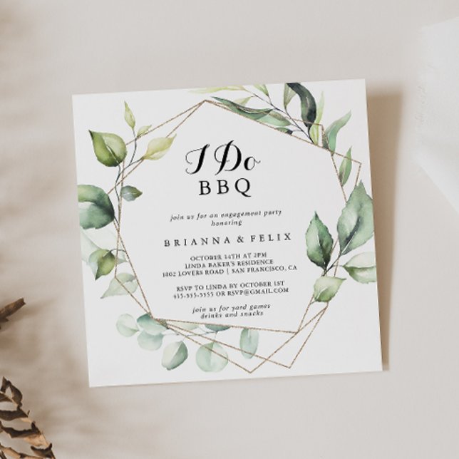 Convite Festa de noivado de CHURRASCO Elegante Geométrico  (Criador carregado)