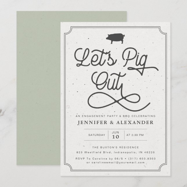 Convite Festa de noivado de CHURRASCO verde I Do Pig Out v (Frente/Verso)