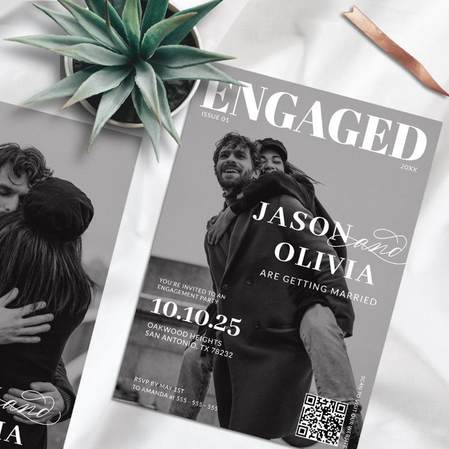 Convite Festa de noivado de Cobrir da Revista Preta e Bran (Criador carregado)