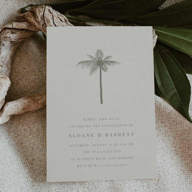 Convite Festa de noivado de Coconut Palm (elegant coastal coconut palm engagement party invitation)
