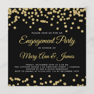 Convite Festa de noivado de Confetti Glitter Faux Dourado 
