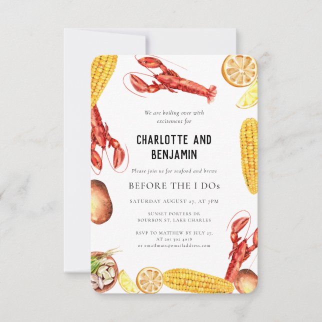 Convite Festa de noivado de Cookout de Boil de Verão (Frente)