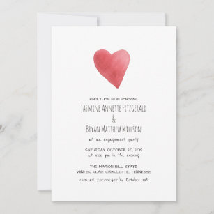 Convite Festa de noivado de Coração Vermelha Minimalista