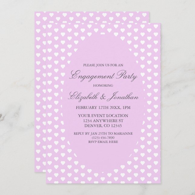 Convite Festa de noivado de Corações Roxos (Frente/Verso)