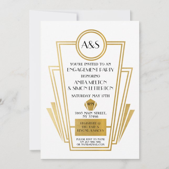 Convite Festa de noivado de Deco de Arte 1920 Convidar Gat (Frente)