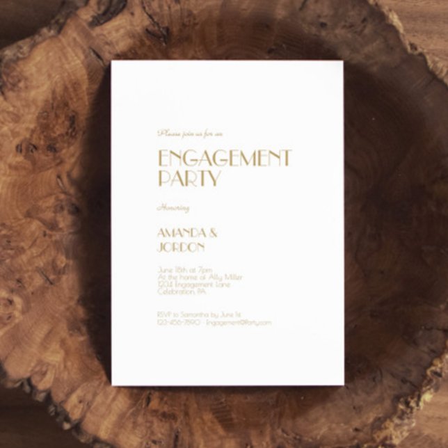 Convite Festa de noivado de Deco Moderno e Dourada Minimal (Criador carregado)