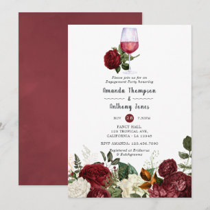 Convite Festa de Noivado de Degustação de Vinho Floral Ver