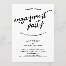 Convite Festa de noivado de escrita manual simples e moder