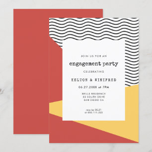 Convite festa de noivado de estilo Memphis Pop art dos ano