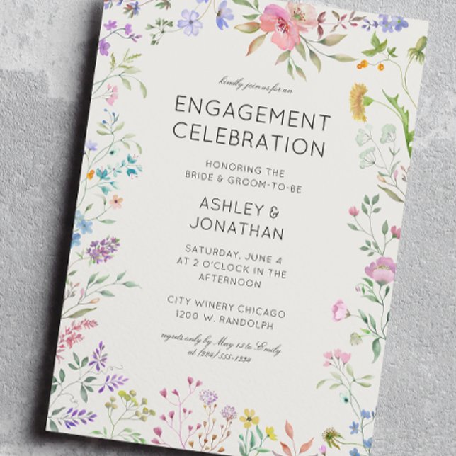 Convite Festa de noivado de flor selvagem simples e Eterno (Criador carregado)