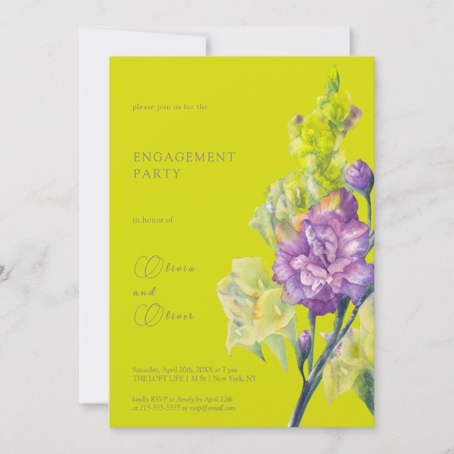 Convite Festa de noivado De Flores De Gladiolus E Calla (Frente)