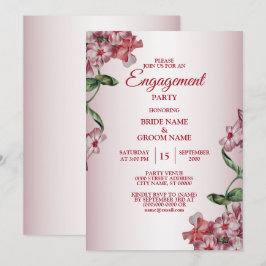 Convite Festa de Noivado de Folhas Verdes Florais Rosa Ver