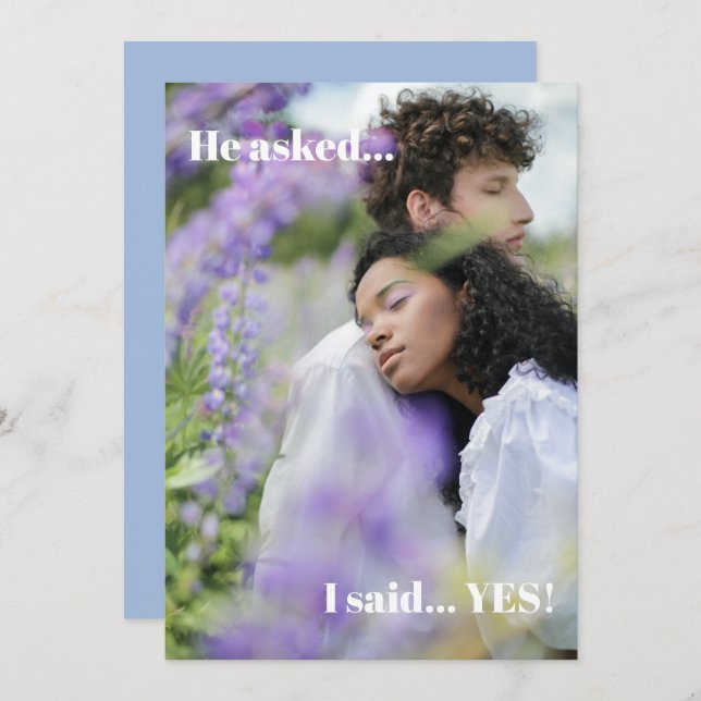 Convite Festa de noivado de Foto Azul Simples (Frente/Verso)