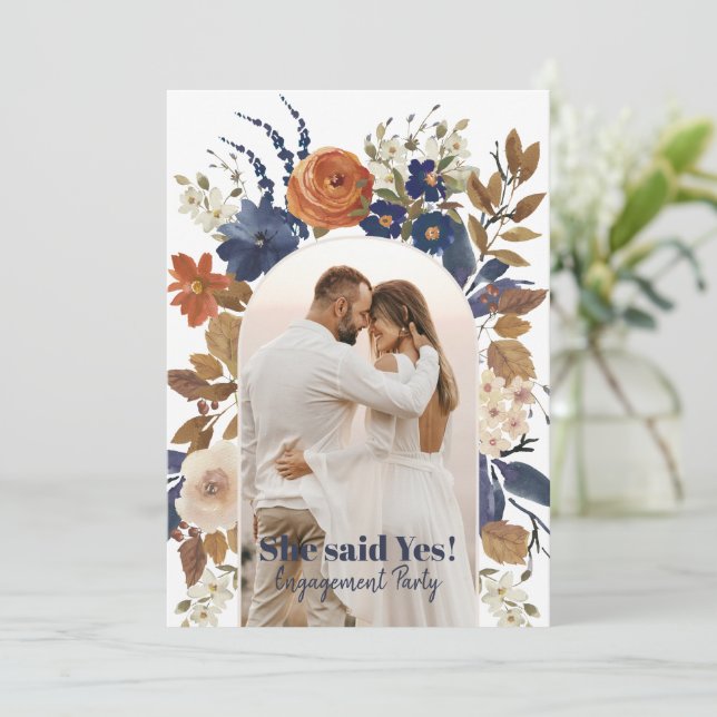 Convite Festa de noivado de Fotografia do Arco Floral Blue (Em pé/Frente)