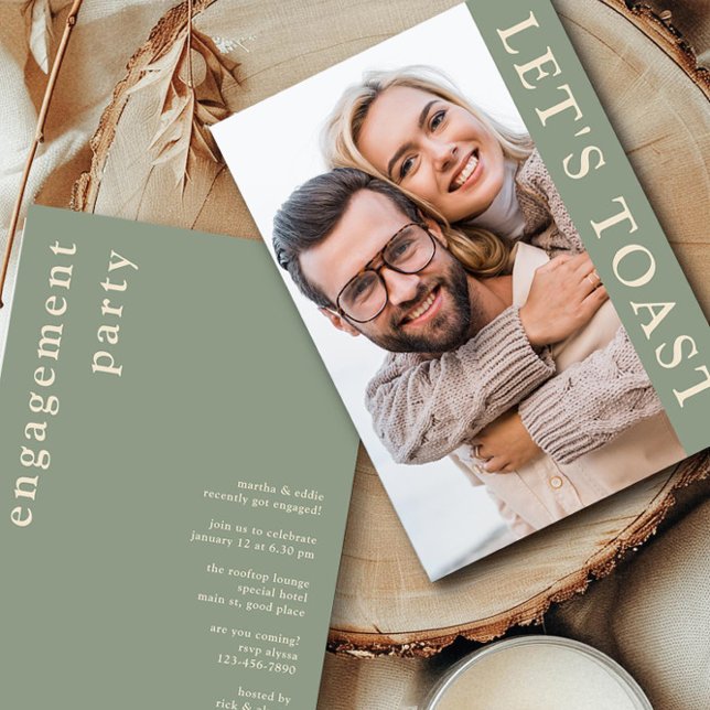 Convite Festa de noivado de Fotografias de Creme Verde do  (Engagement Photo Invitation from the Engagement Party Invitations collection by Darling & May)