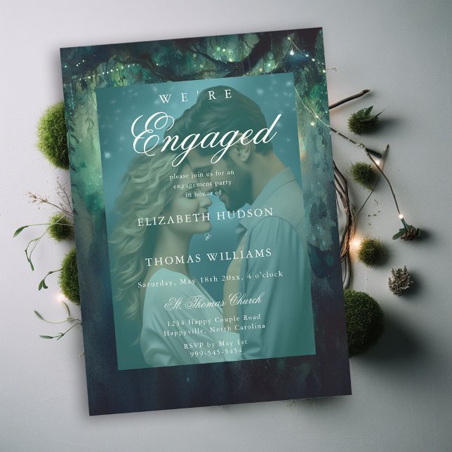 Convite festa de noivado de Fotografias de Esmerald em Flo (enchanted forest were engaged engagement photo party invitation emerald classic elegant modern chic)