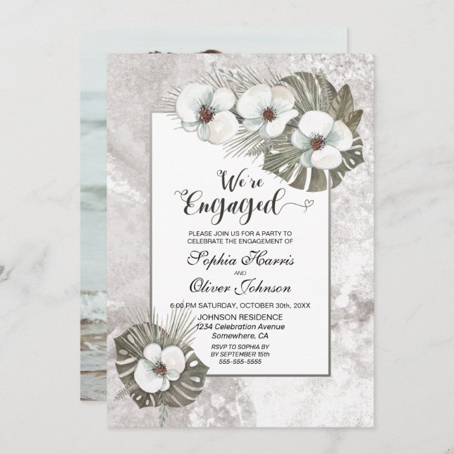 Convite Festa de noivado de Fotografias de Orquídeas Branc (Frente/Verso)