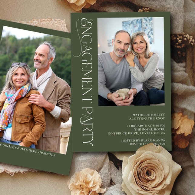 Convite Festa de noivado de Fotografias Elegante Forest Gr (Engagement Photo Invitation from the Engagement Party Invitations collection by Darling & May)