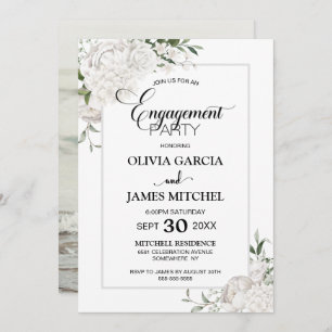 Convite Festa de noivado de Fotografias Florais Brancas da