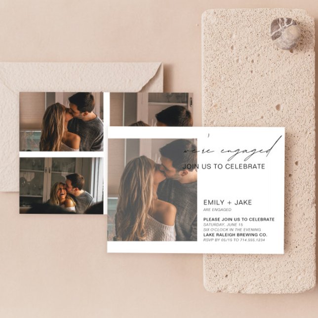 Convite Festa de noivado de Fotografias Moderna em Preto e (Easily personalize this engagement party invite with your photos and deets!)
