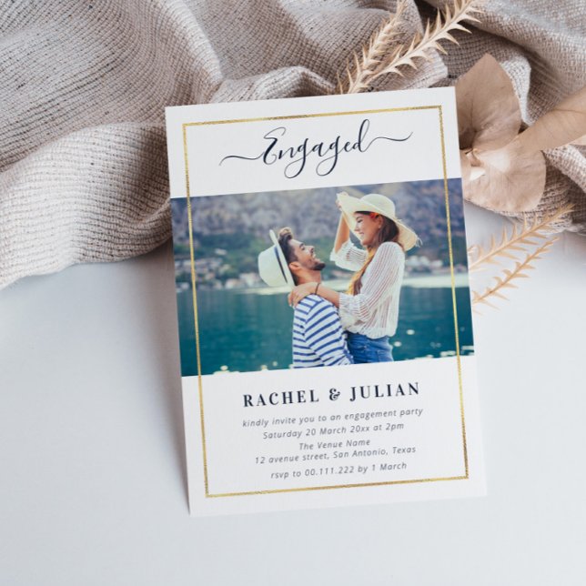 Convite Festa de noivado de fotos de quadro elegante (Criador carregado)