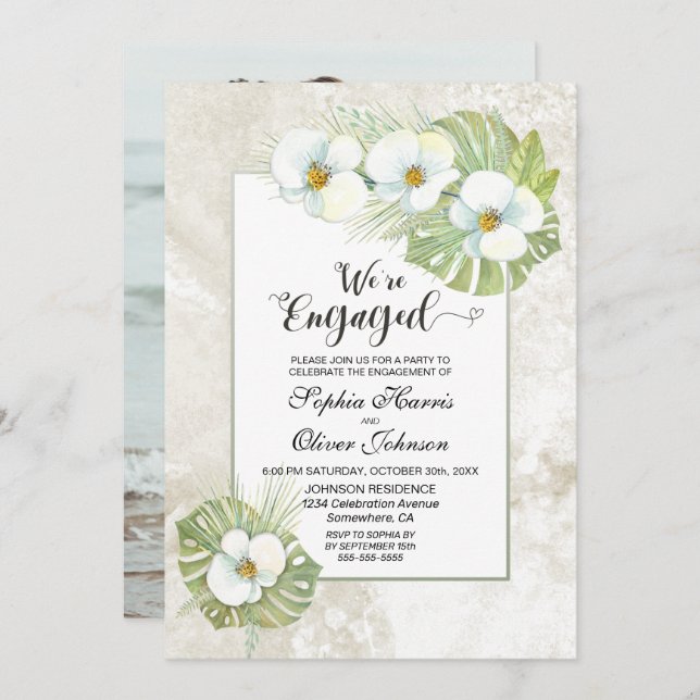 Convite Festa de noivado de Fotos Floral Orquídea Branca (Frente/Verso)