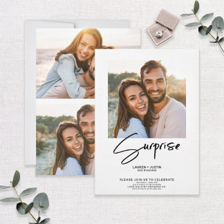 Convite Festa de noivado de fotos preto e branco Surpresa 