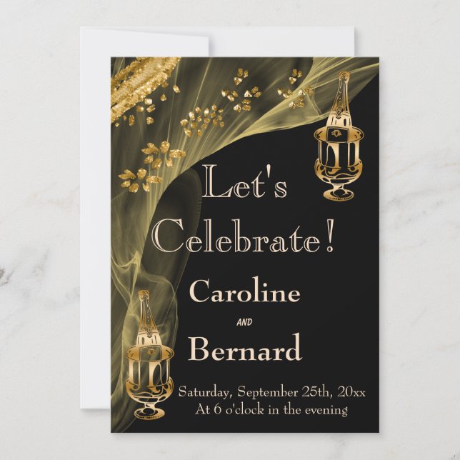 Convite Festa de noivado de gelo preto e Dourado (Frente)