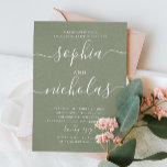 Convite Festa de noivado de guião verde-pastel<br><div class="desc">Simples convite para festa de noivado de guião minimalista em verde pastel,  cor verde pálida para o casamento no verão da floresta. Entre em contato comigo se precisar de itens adicionais.</div>