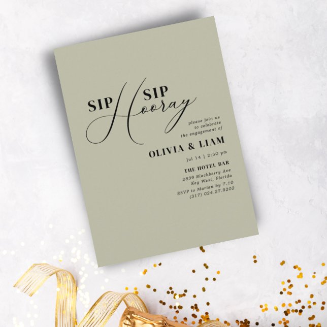 Convite Festa de noivado de Hooray do Sip Verde Moderno (Criador carregado)