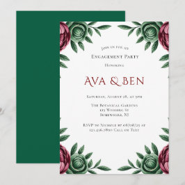 Convite Festa de noivado de inverno Burgundy & Emerald Peo