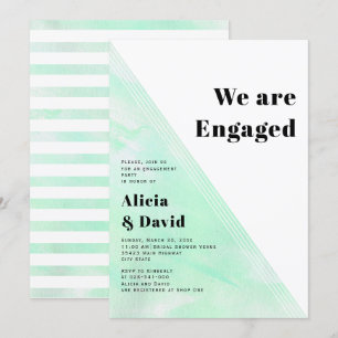 Convite festa de noivado de listras de aquarela verde de i