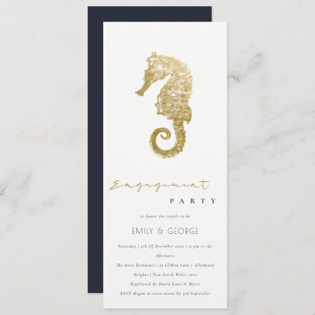 CONVITE FESTA DE NOIVADO DE MARINHO DE FOLHA DE OURO ELEGA (Frente/Verso)