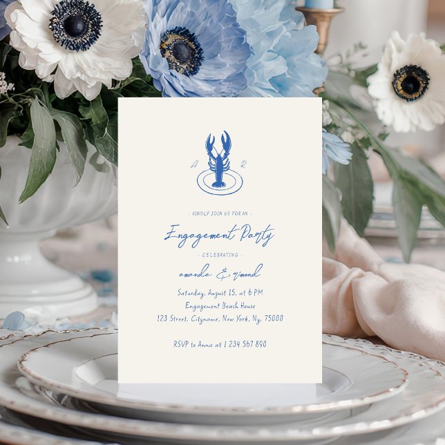 Convite Festa de noivado de Monograma de Lagosta (Criador carregado)