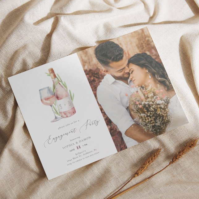 Convite Festa de noivado de Monograma de Vinho Elegante (Criador carregado)