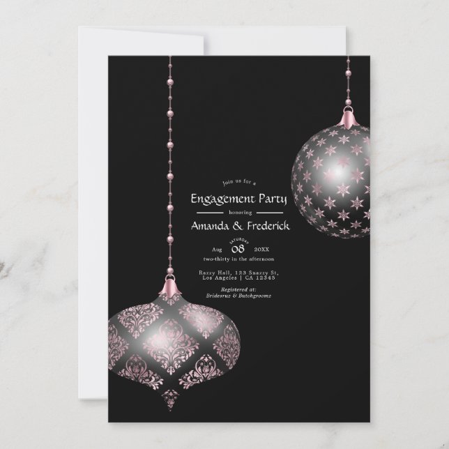 Convite Festa de Noivado de Natal em Rose Gold e Blush (Frente)