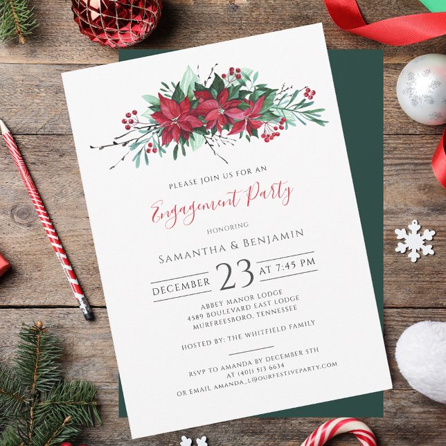 Convite Festa de noivado de Natal Floral Berries (Floral Christmas Engagement Party Winter Berries Invitation)