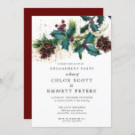 Convite Festa de noivado de Natal Holly e Berries<br><div class="desc">Design de botânica de inverno festivo apresenta sagras e bagas. Os pinecones adicionam textura e cor,  enquanto o dourado confetti adiciona uma vibração luxuosa. A design tem uma qualidade aberta e arejada que lhe dá uma sensação moderna. Todo o texto pode ser editado</div>