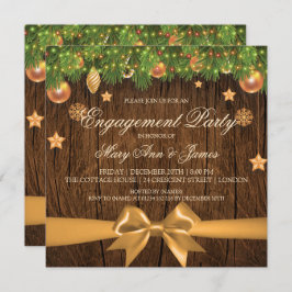 Convite Festa de noivado de Natal Rústica Decor Dourado