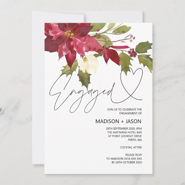 Convite Festa de noivado de Natal Vermelho e Verde (Frente)