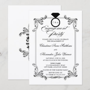 Convite Festa de noivado de Ornamento Vintage