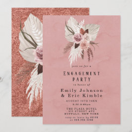 Convite Festa de noivado de pampas tropicais Blush e Cobre