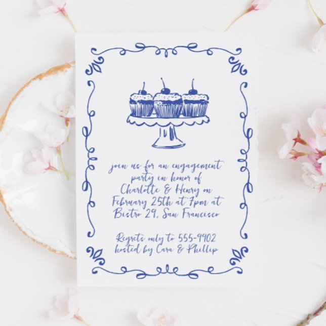Convite Festa de noivado de porta branca moderna do Cupcak (Criador carregado)