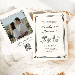 Convite Festa de noivado de Portas Desenhadas à Mão Branca