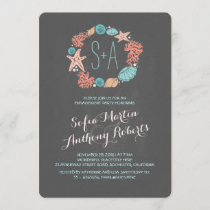 Convite festa de noivado de praia em wreath náutica