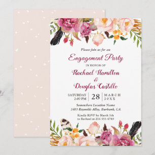 Convite Festa de noivado de Primavera Floral Boho