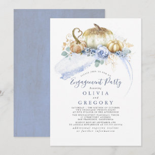 Convite Festa de noivado de queda azul Dourada de Pumpkins